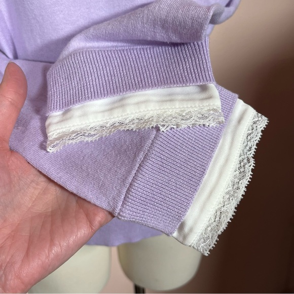 Talbots Lavender white Peter Pan collar cotton silk sweater Coquette Girl - Picture 9 of 16